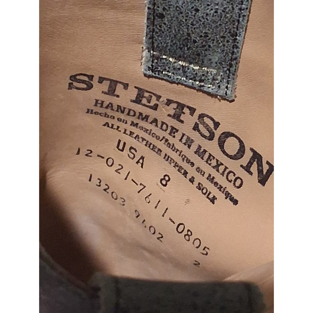 Stetson Gray Leather Made in Mexico Cowboy Western Boots Size 8 Round Toe Mens - Picture 6 of 10